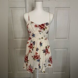 ZARA Floral Print Sundress White Multicolor Medium Smocked Back